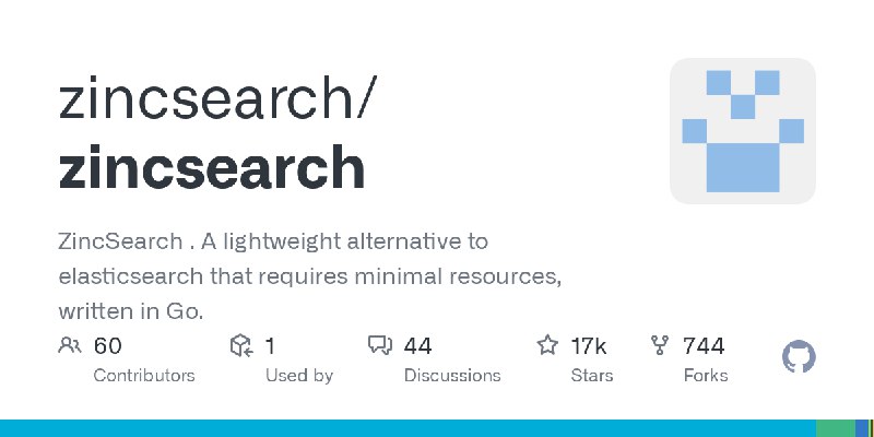GitHub - zincsearch/zincsearch: ZincSearch . A lightweight alternative to elasticsearch that requires minimal resources, written…