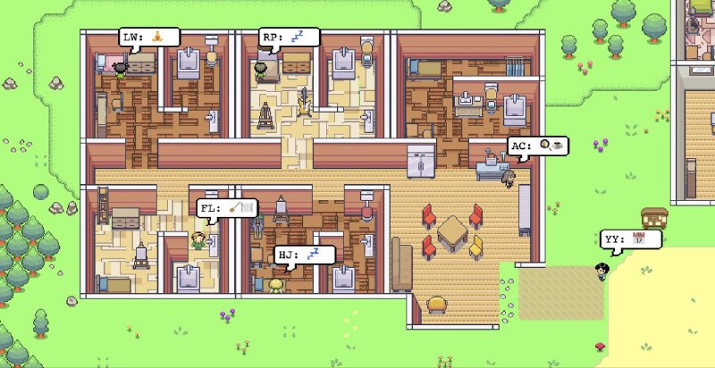 斯坦福的人机交互小组用大语言模型做了一个有二十五个自由自在生活的 AI 角色的小镇