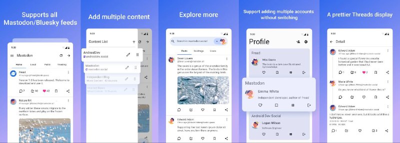 Fread-去中心化的联邦宇宙 Micro blogging 社交客户端Fread 是一个去中心化的联邦宇宙 Micro blogging 社交客户端，目前已经支持了 Mastodon、Bluesky、RSS 三种社交平台协议，这意味着你可以在同一个 App 中同时使用这三种社交平台，Fread 不仅提供了 Micro blogging 社交的一致性，也保持了不同平台的特色功能